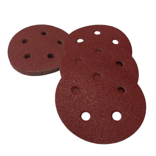 5" 5 Hole Red Aluminum Oxide Resin Hook Paper (Velcro) - per 100