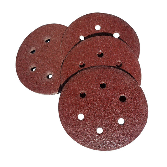 6" 6 Hole Red Aluminum Oxide Resin Hook Paper (Velcro) - per 100