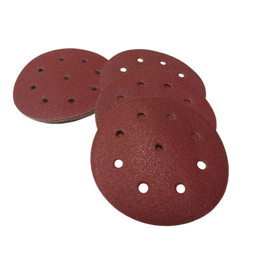 8" 9 Hole Red Aluminum Oxide Resin Hook Paper (Velcro) - per 100